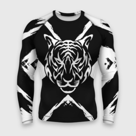 Мужской рашгард 3D с принтом Tiger Black  White  Черно белый Тигр ,  |  | cat | tiger | год тигра | зверь | кошка | символ года | тигр | хищник