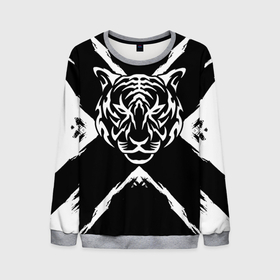 Мужской свитшот 3D с принтом Tiger Black  White   Черно белый Тигр в Тюмени, 100% полиэстер с мягким внутренним слоем | круглый вырез горловины, мягкая резинка на манжетах и поясе, свободная посадка по фигуре | cat | tiger | год тигра | зверь | кошка | символ года | тигр | хищник
