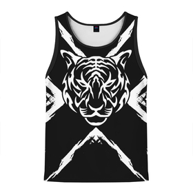 Мужская майка 3D с принтом Tiger Black & White / Черно-белый Тигр в Санкт-Петербурге, 100% полиэстер | круглая горловина, приталенный силуэт, длина до линии бедра. Пройма и горловина окантованы тонкой бейкой | cat | tiger | год тигра | зверь | кошка | символ года | тигр | хищник