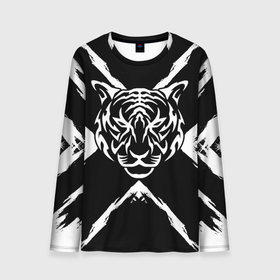 Мужской лонгслив 3D с принтом Tiger Black  White   Черно белый Тигр в Петрозаводске, 100% полиэстер | длинные рукава, круглый вырез горловины, полуприлегающий силуэт | cat | tiger | год тигра | зверь | кошка | символ года | тигр | хищник