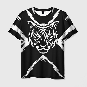 Мужская футболка 3D с принтом Tiger Black  White   Черно белый Тигр в Санкт-Петербурге, 100% полиэфир | прямой крой, круглый вырез горловины, длина до линии бедер | Тематика изображения на принте: cat | tiger | год тигра | зверь | кошка | символ года | тигр | хищник