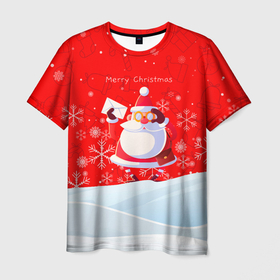 Мужская футболка 3D с принтом Дед Мороз с подарочным конвертом. в Тюмени, 100% полиэфир | прямой крой, круглый вырез горловины, длина до линии бедер | 2022 | merry christmas | год тигра | дед мороз | зима близко | мороз | нг | новогодний | новогодний тигр | новогодняя символика | новый год | новый год 2022 | рождество | символ 2022 года | снег | снежинки | тигр