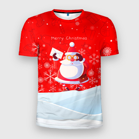Мужская футболка 3D спортивная с принтом Дед Мороз с подарочным конвертом. в Белгороде, 100% полиэстер с улучшенными характеристиками | приталенный силуэт, круглая горловина, широкие плечи, сужается к линии бедра | 2022 | merry christmas | год тигра | дед мороз | зима близко | мороз | нг | новогодний | новогодний тигр | новогодняя символика | новый год | новый год 2022 | рождество | символ 2022 года | снег | снежинки | тигр