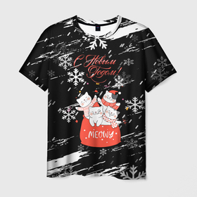 Мужская футболка 3D с принтом Новогодние коты в подарочном мешке. , 100% полиэфир | прямой крой, круглый вырез горловины, длина до линии бедер | 2022 | merry christmas | mwowe | год тигра | зима близко | коты | нг | новогодние коты | новогодний | новогодняя символика | новый год | новый год 2022 | рождество | с новым годом | символ 2022 года | снег | снежинки