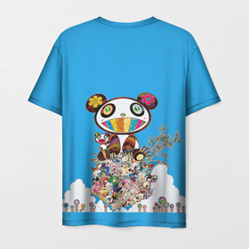Мужская футболка 3D с принтом Такой разный Такаси Мураками , 100% полиэфир | прямой крой, круглый вырез горловины, длина до линии бедер | мураками | облака | панда | такаси мараками | такаши мураками | такеши мураками | цветы | японская живопись | японское искусство