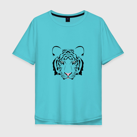 Мужская футболка хлопок Oversize с принтом Тигр смотрит на тебя в Санкт-Петербурге, 100% хлопок | свободный крой, круглый ворот, “спинка” длиннее передней части | tiger | восточный тигр | год тигра | голова | кошка | тигр | тигренок | хищник