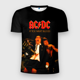 Мужская футболка 3D Slim с принтом If You Want Blood Youve Got It   AC DC в Екатеринбурге, 100% полиэстер с улучшенными характеристиками | приталенный силуэт, круглая горловина, широкие плечи, сужается к линии бедра | ac dc | acdc | angus young | австралийская | альбом | ангус янг | ас дс | асдс | блюз | крис слэйд | метал | молния | музыка | певец | рок группа | рокнролл | стиви янг | хард | хардрок | эксл роуз