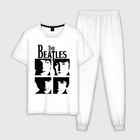 Мужская пижама хлопок с принтом The Beatles   legendary group в Белгороде, 100% хлопок | брюки и футболка прямого кроя, без карманов, на брюках мягкая резинка на поясе и по низу штанин
 | england | englang | george harrison | group | john lennon | legend | liverpool | paul mccartney | ringo starr | the beatles | англия | битлз | группа | джон леннон | джордж харрисон | легенда | ливерпуль | пол маккартни | ринго старр