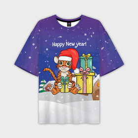 Мужская футболка OVERSIZE 3D с принтом Новый год 2022   Тигр с подарками в Санкт-Петербурге,  |  | 2022 | год тигра | новый год | новый год 2022 | символ года | тигр | тигренок | тигрица | тигры
