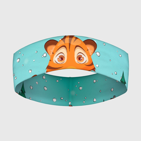 Повязка на голову 3D с принтом Тигренок запутался в гирляндах в Курске,  |  | 2022 | год тигра | новый год | новый год 2022 | символ года | тигр | тигренок | тигрица | тигры
