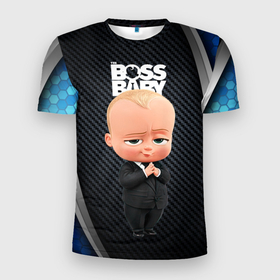 Мужская футболка 3D Slim с принтом BOSS black  blue в Белгороде, 100% полиэстер с улучшенными характеристиками | приталенный силуэт, круглая горловина, широкие плечи, сужается к линии бедра | baby | boss | boss baby | босс | босс молокосос | маленький босс | малыш | мальчик | молокосос | ребенок