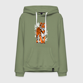 Мужская толстовка с принтом Тигр в джунглях в Санкт-Петербурге, френч-терри, мягкий теплый начес внутри (100% хлопок) | карман-кенгуру, эластичные манжеты и нижняя кромка, капюшон с подкладом и шнурком | 2022 | big cat | happy new year | jungle | palms | predator | tiger | year of the tiger | большая кошка | год тигра | джунгли | пальмы | с новым годом | тигр | хищник