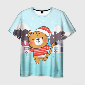 Мужская футболка 3D с принтом 2022 Новый год (тигренок) в Санкт-Петербурге, 100% полиэфир | прямой крой, круглый вырез горловины, длина до линии бедер | 2022 | год тигра | новый год | новый год 2022 | символ года | тигр | тигренок | тигрица | тигры