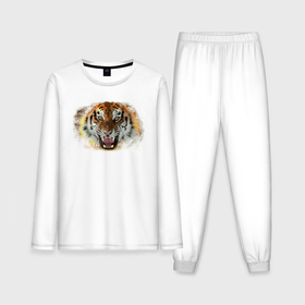 Мужская пижама хлопок (с лонгсливом) с принтом Пламенный тигр в Курске,  |  | fire | flame | symbol | tiger | zoo | животное | огонь | пламя | природа | тигр