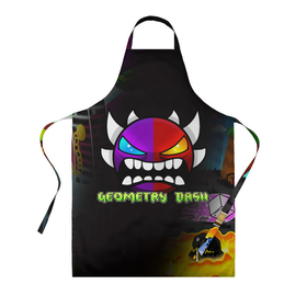 Фартук 3D с принтом GEOMETRY DASH PIXEL ART DEMON в Белгороде, 100% полиэстер | общий размер — 65 х 85 см, ширина нагрудника — 26 см, горловина — 53 см, длина завязок — 54 см, общий обхват в поясе — 173 см. Принт на завязках и на горловине наносится с двух сторон, на основной части фартука — только с внешней стороны | 2d | arcade | demon | game | geometry dash | meltdown | robtop | smile | аркада | геометрический тире | демон | раннер | смайлы | эмоции