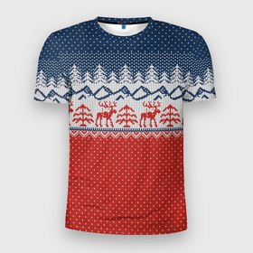 Мужская футболка 3D спортивная с принтом ВЯЗАНЫЙ УЗОР С ОЛЕНЯМИ в Тюмени, 100% полиэстер с улучшенными характеристиками | приталенный силуэт, круглая горловина, широкие плечи, сужается к линии бедра | background | christmas | deer | herringbone | holiday | knitted pattern | new year | pattern | snow | snowflakes | texture | tree | вязаный узор | елка | елочка | новый год | олени | паттерн | праздник | рождество | снег | снежинки | текстура | узор | фон