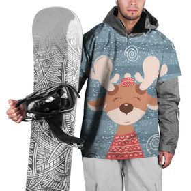 Накидка на куртку 3D с принтом Милый олень в шапочке , 100% полиэстер |  | животное | зима | новогоднее | олень | полосы | снег