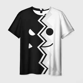 Мужская футболка 3D с принтом GEOMETRY DASH GOOD  BAD SMILE DEMON , 100% полиэфир | прямой крой, круглый вырез горловины, длина до линии бедер | 2d | arcade | demon | game | geometry dash | meltdown | robtop | smile | аркада | геометрический тире | демон | раннер | смайлы | чёрно белый демон | эмоции
