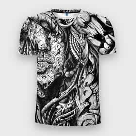 Мужская футболка 3D спортивная с принтом Трэш в Санкт-Петербурге, 100% полиэстер с улучшенными характеристиками | приталенный силуэт, круглая горловина, широкие плечи, сужается к линии бедра | абстрактный | готика | пестрый | трэш | узор | черно белый