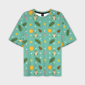 Мужская футболка OVERSIZE 3D с принтом Cozy pattern | Зимний узор в Петрозаводске,  |  | Тематика изображения на принте: зима | минимализм | рождество | уют