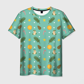 Мужская футболка 3D с принтом Cozy pattern Зимний узор в Петрозаводске, 100% полиэфир | прямой крой, круглый вырез горловины, длина до линии бедер | зима | минимализм | рождество | уют