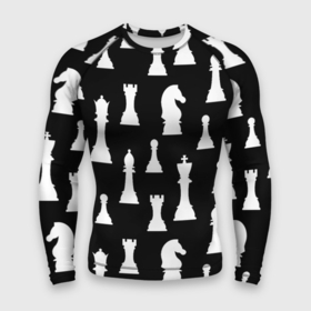 Мужской рашгард 3D с принтом Белые шахматные фигуры ,  |  | Тематика изображения на принте: checkmate | chess | chess board | chess game | chess pieces | chess player | chessboard | gambit | game | king | pawn | queen | гамбит | игра | король | мат | партия | ферзь | фигуры | шахматист | шахматы