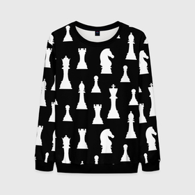 Мужской свитшот 3D с принтом Белые шахматные фигуры в Санкт-Петербурге, 100% полиэстер с мягким внутренним слоем | круглый вырез горловины, мягкая резинка на манжетах и поясе, свободная посадка по фигуре | checkmate | chess | chess board | chess game | chess pieces | chess player | chessboard | gambit | game | king | pawn | queen | гамбит | игра | король | мат | партия | ферзь | фигуры | шахматист | шахматы