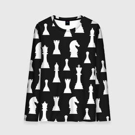 Мужской лонгслив 3D с принтом Белые шахматные фигуры , 100% полиэстер | длинные рукава, круглый вырез горловины, полуприлегающий силуэт | Тематика изображения на принте: checkmate | chess | chess board | chess game | chess pieces | chess player | chessboard | gambit | game | king | pawn | queen | гамбит | игра | король | мат | партия | ферзь | фигуры | шахматист | шахматы