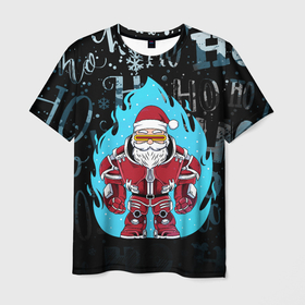 Мужская футболка 3D с принтом Санта в супер броне в Новосибирске, 100% полиэфир | прямой крой, круглый вырез горловины, длина до линии бедер | Тематика изображения на принте: 2021 | 2022 | christmas | happy | merry | merry christmas | new year | santa | snow | sweater | ugly christmas | winter | железный | зима | новогодний | новогодняя | новый год | рождественский | рождественский свитер | рождество | санта | с
