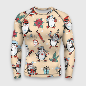 Мужской рашгард 3D с принтом Пингвины новогодние ,  |  | 2021 | 2022 | christmas | merry | merry christmas | new year | snow | sweater | ugly christmas | winter | зима | новогодний | новогодняя | новый год | пингвин | пингвины | рождественский | рождественский свитер | рождество | свитер | снег