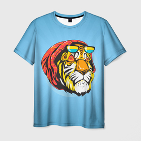 Мужская футболка 3D с принтом Крутой тигр в шапке и очках , 100% полиэфир | прямой крой, круглый вырез горловины, длина до линии бедер | furry | low poly | tiger | восточный тигр | год тигра | голова | кошка | лоу поли | тигр | тигренок | фурри | хищник