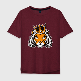 Мужская футболка хлопок Oversize с принтом Тигр в короне | Tiger in crown в Санкт-Петербурге, 100% хлопок | свободный крой, круглый ворот, “спинка” длиннее передней части | tiger | восточный тигр | год тигра | голова | кошка | тигр | тигренок | хищник