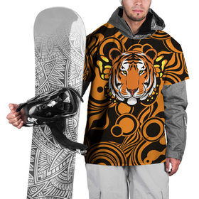 Накидка на куртку 3D с принтом Голова тигра с бабочкой в Екатеринбурге, 100% полиэстер |  | Тематика изображения на принте: 2022 | бабочка | год тигра | символ года | тигр | тигровый раскрас