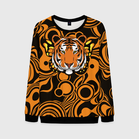 Мужской свитшот 3D с принтом Голова тигра с бабочкой в Екатеринбурге, 100% полиэстер с мягким внутренним слоем | круглый вырез горловины, мягкая резинка на манжетах и поясе, свободная посадка по фигуре | 2022 | бабочка | год тигра | символ года | тигр | тигровый раскрас
