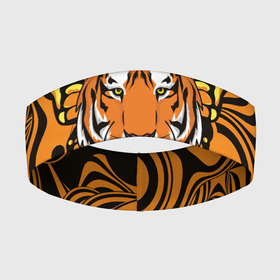 Повязка на голову 3D с принтом Голова тигра с бабочкой в Кировске,  |  | 2022 | бабочка | год тигра | символ года | тигр | тигровый раскрас