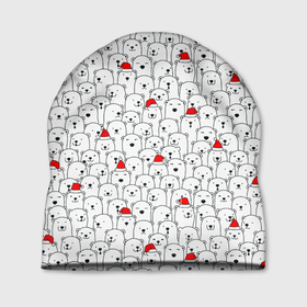 Шапка 3D с принтом Белые медведи на Рождество в Новосибирске, 100% полиэстер | универсальный размер, печать по всей поверхности изделия | Тематика изображения на принте: caps | christmas | new year | polar bears | red hats | santa claus | santas | белые медведи | деды морозы | колпаки | красные шапки | новый год | рождество | санта клаусы