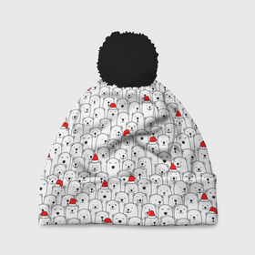 Шапка 3D c помпоном с принтом Белые медведи на Рождество в Новосибирске, 100% полиэстер | универсальный размер, печать по всей поверхности изделия | Тематика изображения на принте: caps | christmas | new year | polar bears | red hats | santa claus | santas | белые медведи | деды морозы | колпаки | красные шапки | новый год | рождество | санта клаусы