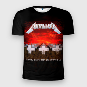 Мужская футболка 3D Slim с принтом Master of Puppets   Metallica в Новосибирске, 100% полиэстер с улучшенными характеристиками | приталенный силуэт, круглая горловина, широкие плечи, сужается к линии бедра | Тематика изображения на принте: hard | heavy | james hetfield | kirk hammett | lars ulrich | metallica | music | robert trujillo | rock band | thrash | thrashmetal | джеймс хэтфилд | кирк хэмметт | ларс ульрих | метал | металика | металлика | музыка | роберт трухильо | рок группа | трэш
