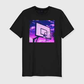 Мужская футболка хлопок Slim с принтом purple ring в Екатеринбурге, 92% хлопок, 8% лайкра | приталенный силуэт, круглый вырез ворота, длина до линии бедра, короткий рукав | Тематика изображения на принте: basket | basketball | nba | purple | ring | samba | баскетбол | кольцо | нба | фиолетовый | футболка