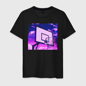 Мужская футболка хлопок с принтом purple ring в Белгороде, 100% хлопок | прямой крой, круглый вырез горловины, длина до линии бедер, слегка спущенное плечо. | basket | basketball | nba | purple | ring | samba | баскетбол | кольцо | нба | фиолетовый | футболка