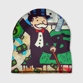 Шапка 3D с принтом Alec Monopoly ART в Тюмени, 100% полиэстер | универсальный размер, печать по всей поверхности изделия | алек монополи арт | баксы | бернарде мейдоффе | граффити | доллары | личный самолет | мужчина с усами | уличное искусство | художник алек