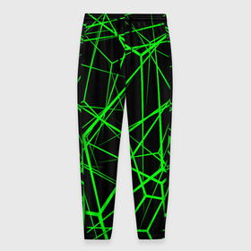 Мужские брюки 3D с принтом Зеленые Полигоны Матрица в Новосибирске, 100% полиэстер | манжеты по низу, эластичный пояс регулируется шнурком, по бокам два кармана без застежек, внутренняя часть кармана из мелкой сетки | зеленая абстракция | зеленая матрица | зеленая текстура | зеленые линии | зеленые полоски матрица | современное искусство