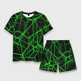 Мужской костюм с шортами 3D с принтом Зеленые Полигоны в Курске,  |  | зеленая абстракция | зеленая матрица | зеленая текстура | зеленые линии | зеленые полоски матрица | современное искусство