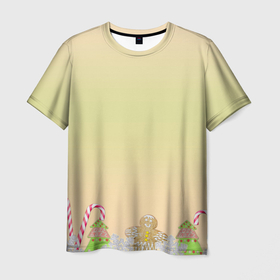 Мужская футболка 3D с принтом Рождество и Новый год: пряники карамель в Тюмени, 100% полиэфир | прямой крой, круглый вырез горловины, длина до линии бедер | 