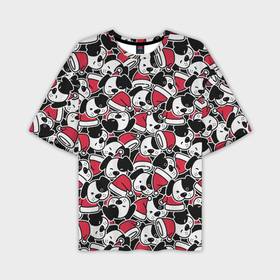 Мужская футболка OVERSIZE 3D с принтом Щенки и красные колпаки ,  |  | caps | christmas | dogs | new year | puppies | red hats | santa claus | santas | деды морозы | колпаки | красные шапки | новый год | рождество | санта клаусы | собаки | щенки
