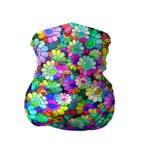 Бандана-труба 3D с принтом Rainbow flowers в Белгороде, 100% полиэстер, ткань с особыми свойствами — Activecool | плотность 150‒180 г/м2; хорошо тянется, но сохраняет форму | takashi murakami | паттерн | радуга | смайл | такаси мураками | улыбка | цветы