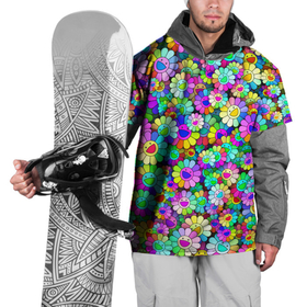 Накидка на куртку 3D с принтом Rainbow flowers в Новосибирске, 100% полиэстер |  | takashi murakami | паттерн | радуга | смайл | такаси мураками | улыбка | цветы