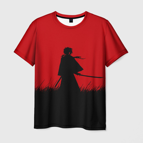 Мужская футболка 3D с принтом Самурай в поле в Белгороде, 100% полиэфир | прямой крой, круглый вырез горловины, длина до линии бедер | Тематика изображения на принте: воин | воин в поле | минимализм | поле | рисунок | самурай