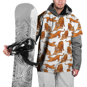 Накидка на куртку 3D с принтом Тигровые потягушки паттерн белый в Санкт-Петербурге, 100% полиэстер |  | big cat | cats | tiger | год тигра | новый год | паттерн | тигр | тигры