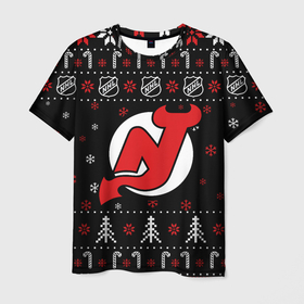 Мужская футболка 3D с принтом Нью Джерси Девилз Новогодний в Новосибирске, 100% полиэфир | прямой крой, круглый вырез горловины, длина до линии бедер | 2021 | 2022 | christmas | devils | hockey | merry christmas | new jersey | new jersey devils | new year | nhl | snow | usa | winter | девилз | зима | новогодний | новогодняя | новый год | нхл | ньюджерси | ньюджерси девилз | ро | рождество 